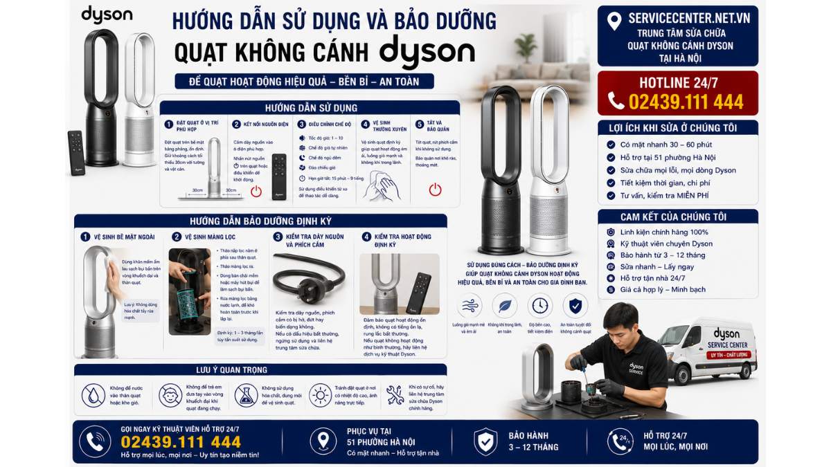 Hướng dẫn sử dụng và bảo dưỡng quạt không cánh Dyson https://servicecenter.net.vn Hotline: 02439.111 444 Uy Tín – Hỗ Trợ Tại Nhà 24/7
