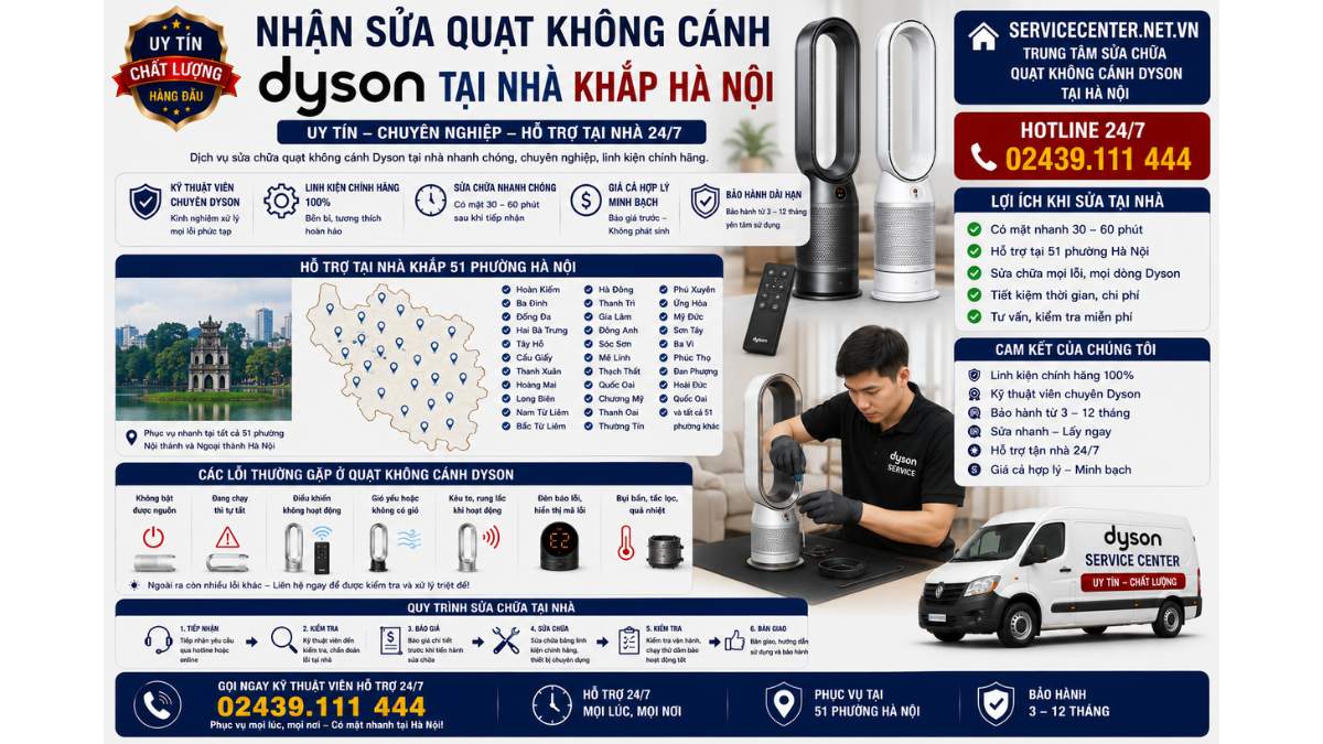 Nhận Sửa Quạt Không Cánh Dyson Tại Nhà Khắp Hà Nội https://servicecenter.net.vn Hotline: 02439.111 444 Uy Tín – Hỗ Trợ Tại Nhà 24/7