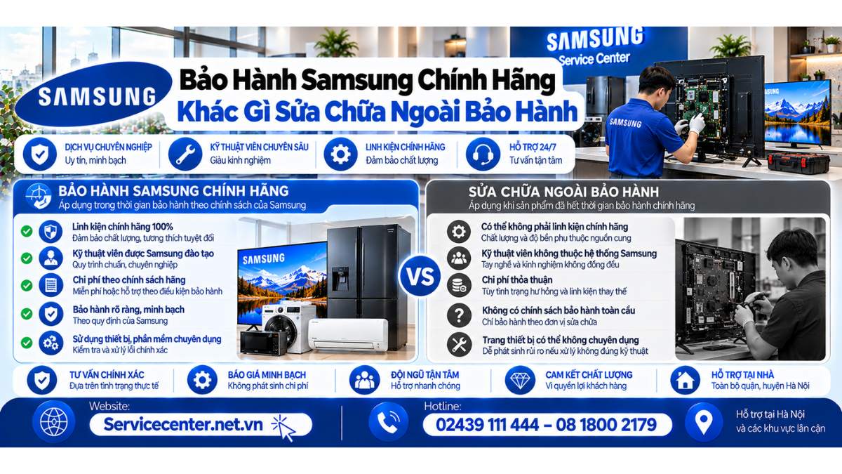 Bảo hành Samsung chính hãng khác gì sửa chữa ngoài bảo hành Website: https://Servicecenter.net.vn - Hotline: 02439 111 444 – 08 1800 2179