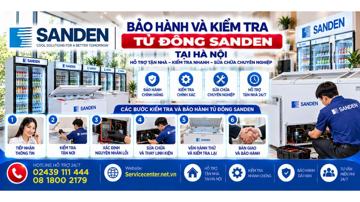 Bảo hành và kiểm tra tủ đông Sanden tại Hà Nội Website: Servicecenter.net.vn 📞 Hotline: 02439 111 444 08 1800 2179