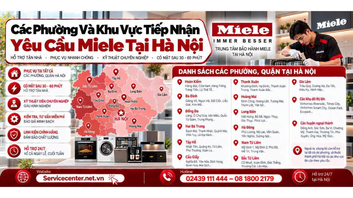 Các phường và khu vực tiếp nhận yêu cầu tại Hà Nội Website: https://Servicecenter.net.vn
- Hotline: 02439 111 444 – 08 1800 2179