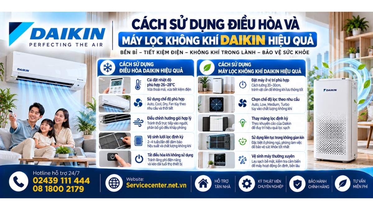 Cách sử dụng điều hòa và máy lọc không khí Daikin hiệu quả Website: Servicecenter.net.vn   📞 Hotline: 02439 111 444  08 1800 2179