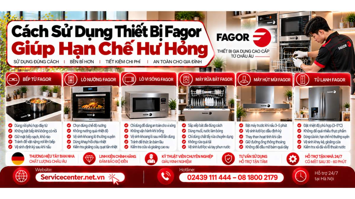 Cách sử dụng thiết bị Fagor giúp hạn chế hư hỏng Website: https://Servicecenter.net.vn
- Hotline: 02439 111 444 – 08 1800 2179