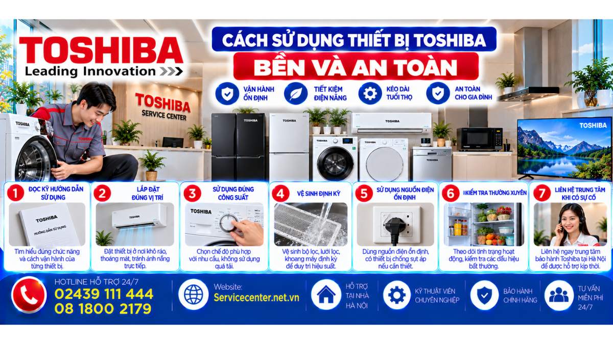 Cách sử dụng thiết bị Toshiba bền và an toàn Website: Servicecenter.net.vn 📞 Hotline: 02439 111 444 08 1800 2179