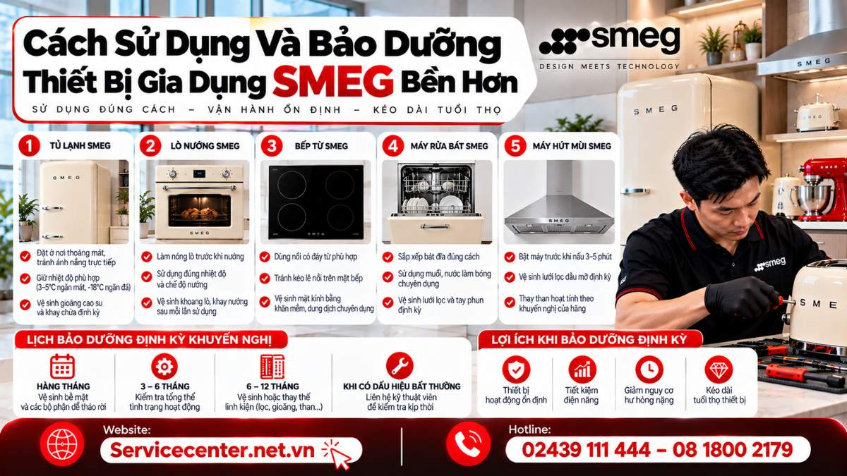 Cách sử dụng và bảo dưỡng thiết bị gia dụng SMEG bền hơn Website: https://Servicecenter.net.vn - Hotline: 02439 111 444 – 08 1800 2179