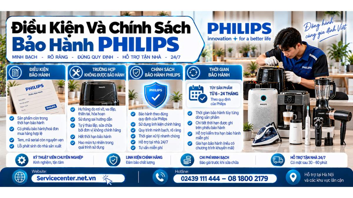 Điều Kiện Và Chính Sách Bảo Hành Philips Website: https://Servicecenter.net.vn
- Hotline: 02439 111 444 – 08 1800 2179