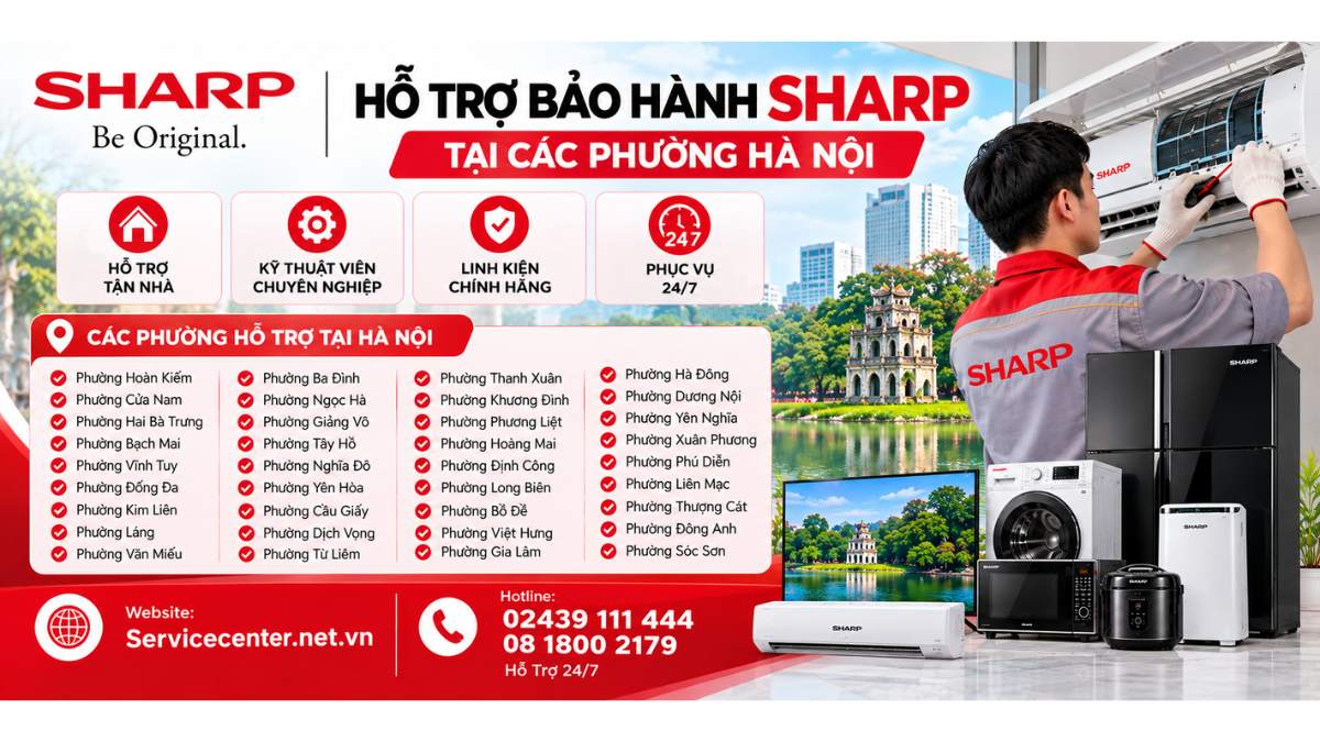 Hỗ trợ bảo hành Sharp tại các phường Hà Nội Website: Servicecenter.net.vn
