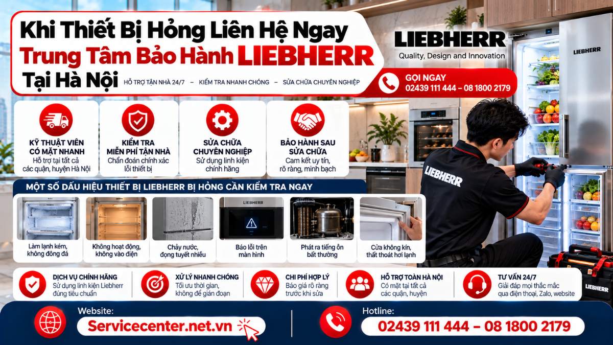   Khi Thiết Bị Hỏng Liên Hệ Ngay Trung Tâm Bảo Hành Liebherr Website: https://Servicecenter.net.vn - Hotline: 02439 111 444 – 08 1800 2179
