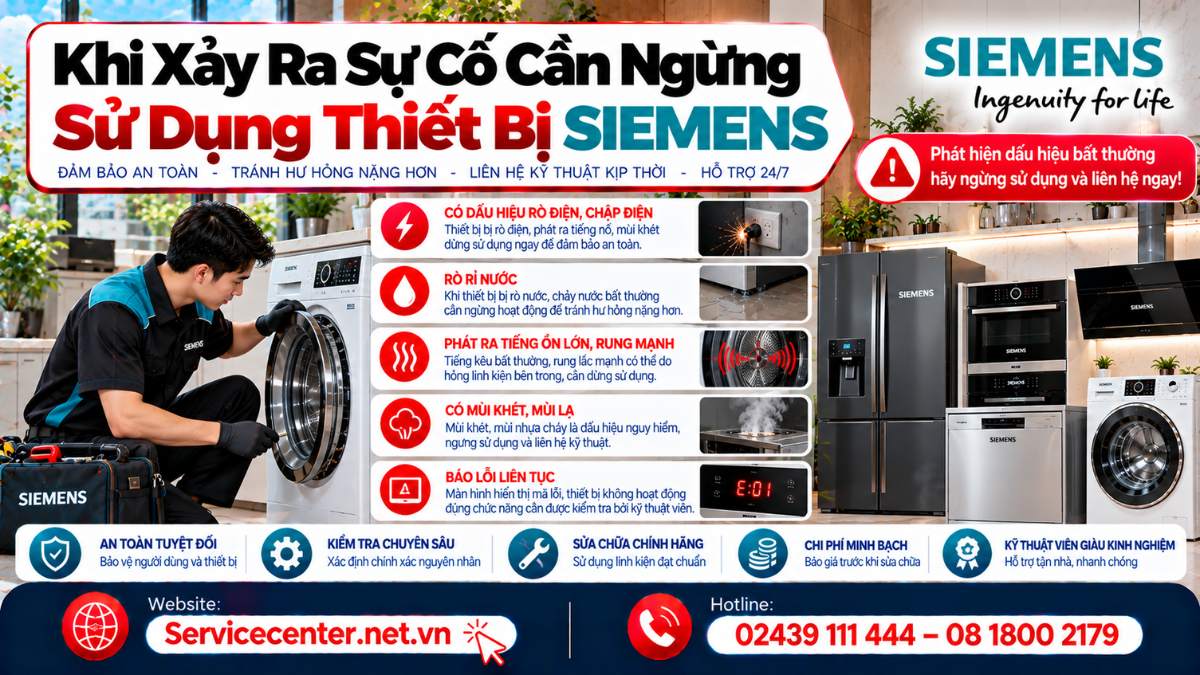 Khi xảy ra sự cố cần ngừng sử dụng thiết bị Siemens Website: https://Servicecenter.net.vn - Hotline: 02439 111 444 – 08 1800 2179