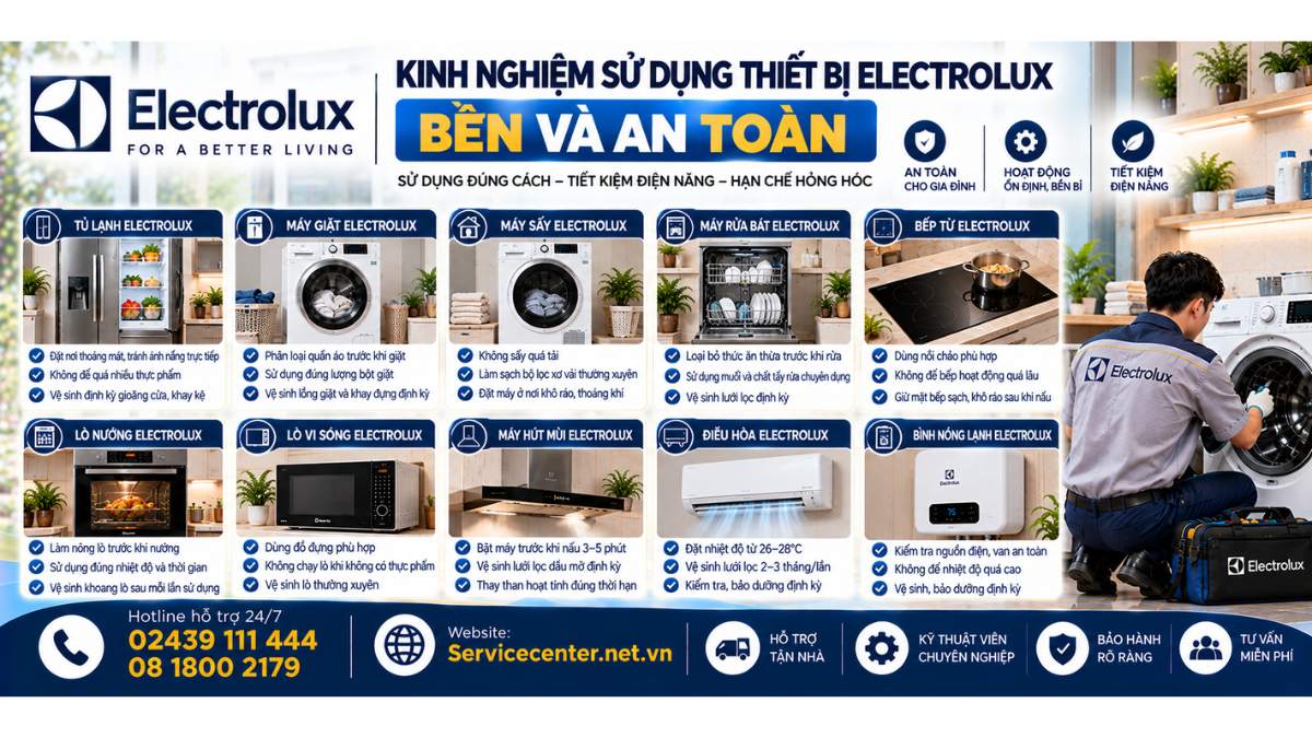 Kinh nghiệm sử dụng thiết bị Electrolux bền và an toàn Website: Servicecenter.net.vn 📞 Hotline: 02439 111 444 08 1800 2179