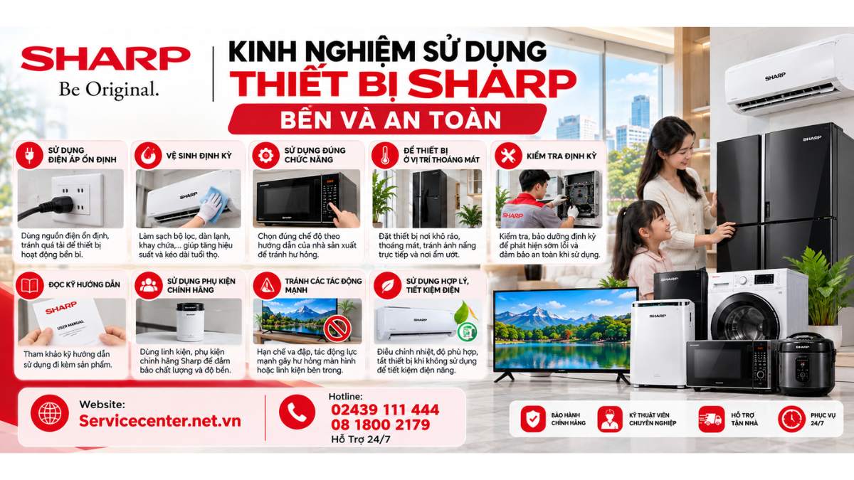 Kinh nghiệm sử dụng thiết bị Sharp bền và an toàn Website: Servicecenter.net.vn