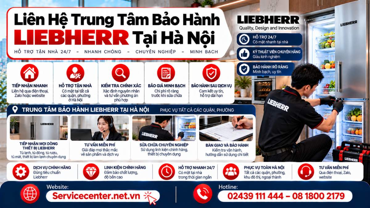 Liên Hệ Trung Tâm Bảo Hành Liebherr Tại Hà Nội Website: https://Servicecenter.net.vn
- Hotline: 02439 111 444 – 08 1800 2179