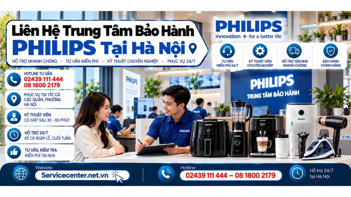 Liên Hệ Trung Tâm Bảo Hành Philips Tại Hà Nội Website: https://Servicecenter.net.vn
- Hotline: 02439 111 444 – 08 1800 2179
