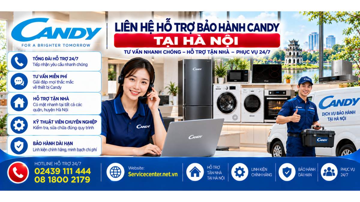 Liên hệ hỗ trợ bảo hành Candy tại Hà Nội Website: Servicecenter.net.vn   📞 Hotline: 02439 111 444  08 1800 2179