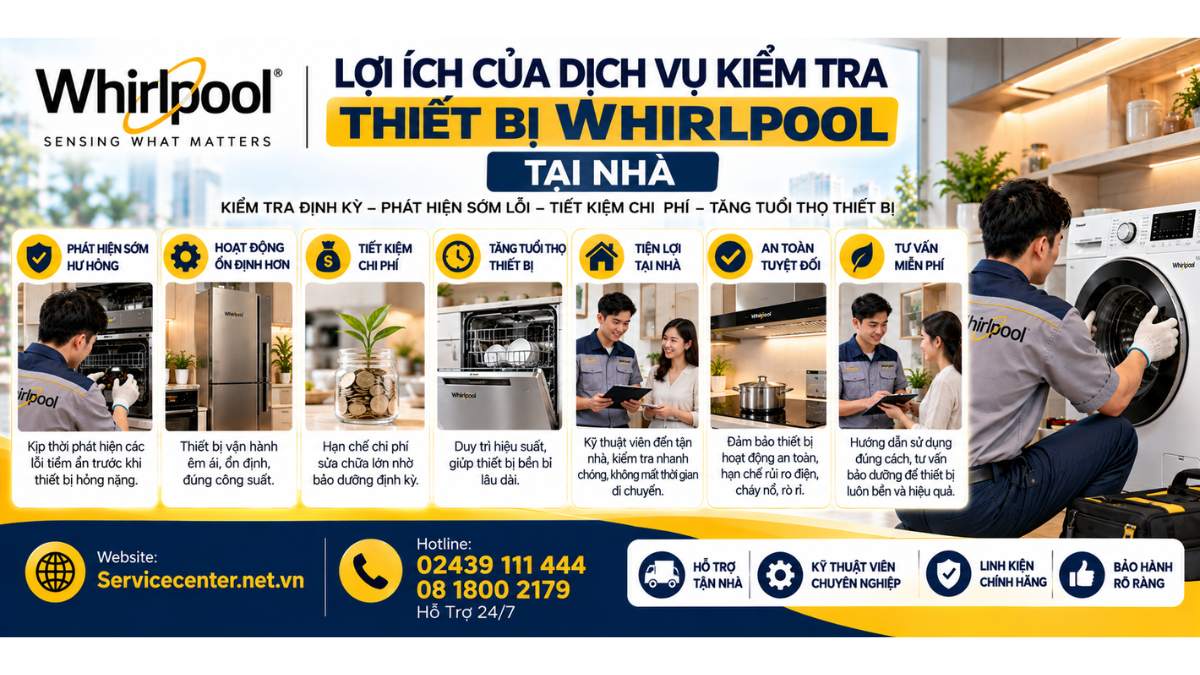 Lợi ích của dịch vụ kiểm tra thiết bị Whirlpool tại nhà Website: Servicecenter.net.vn   📞 Hotline: 02439 111 444  08 1800 2179