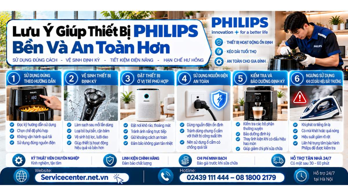 Lưu Ý Giúp Thiết Bị Philips Bền Và An Toàn Hơn Website: https://Servicecenter.net.vn
- Hotline: 02439 111 444 – 08 1800 2179