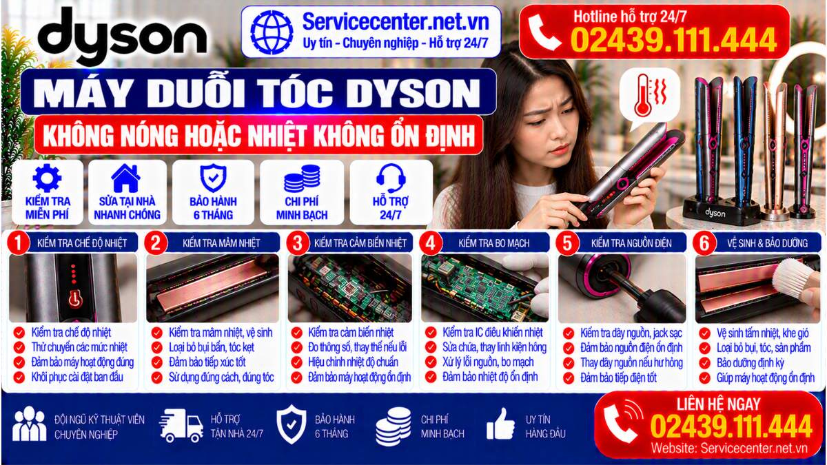 Máy Duỗi Tóc Dyson Không Nóng Hoặc Nhiệt Không Ổn Định Website: Servicecenter.net.vn   📞 Hotline: 02439.111.444