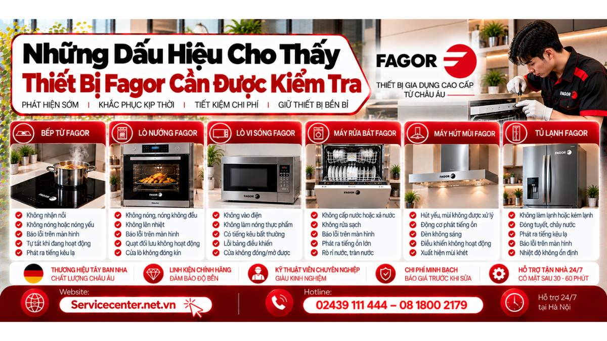 Những dấu hiệu cho thấy thiết bị Fagor cần được kiểm tra Website: https://Servicecenter.net.vn
- Hotline: 02439 111 444 – 08 1800 2179
