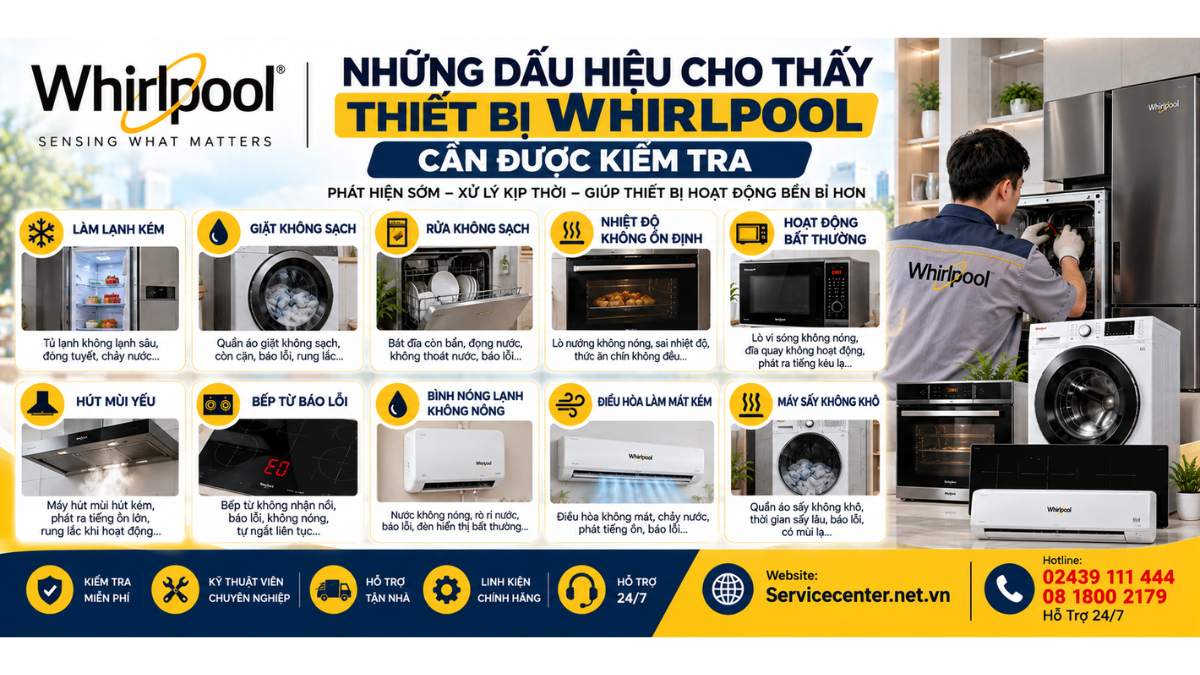 Những dấu hiệu cho thấy thiết bị Whirlpool cần được kiểm tra Website: Servicecenter.net.vn   📞 Hotline: 02439 111 444  08 1800 2179