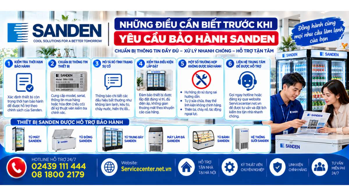 Những điều cần biết trước khi yêu cầu bảo hành Sanden Website: Servicecenter.net.vn 📞 Hotline: 02439 111 444 08 1800 2179