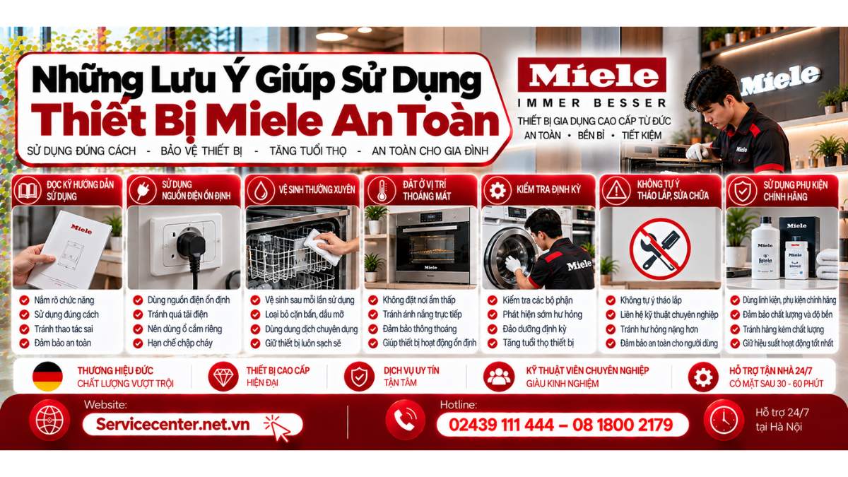 Những lưu ý giúp sử dụng thiết bị Miele an toàn Website: https://Servicecenter.net.vn
- Hotline: 02439 111 444 – 08 1800 2179