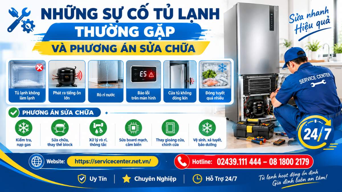 Những sự cố tủ lạnh thường gặp và phương án sửa chữa Website: https://servicecenter.net.vn/ Hotline: 02439.111 444 – 08 1800 2179