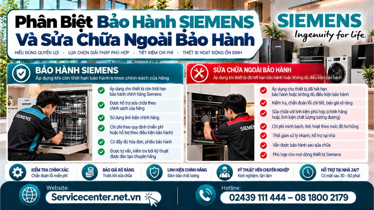 Phân biệt bảo hành Siemens và sửa chữa ngoài bảo hành Website: https://Servicecenter.net.vn - Hotline: 02439 111 444 – 08 1800 2179