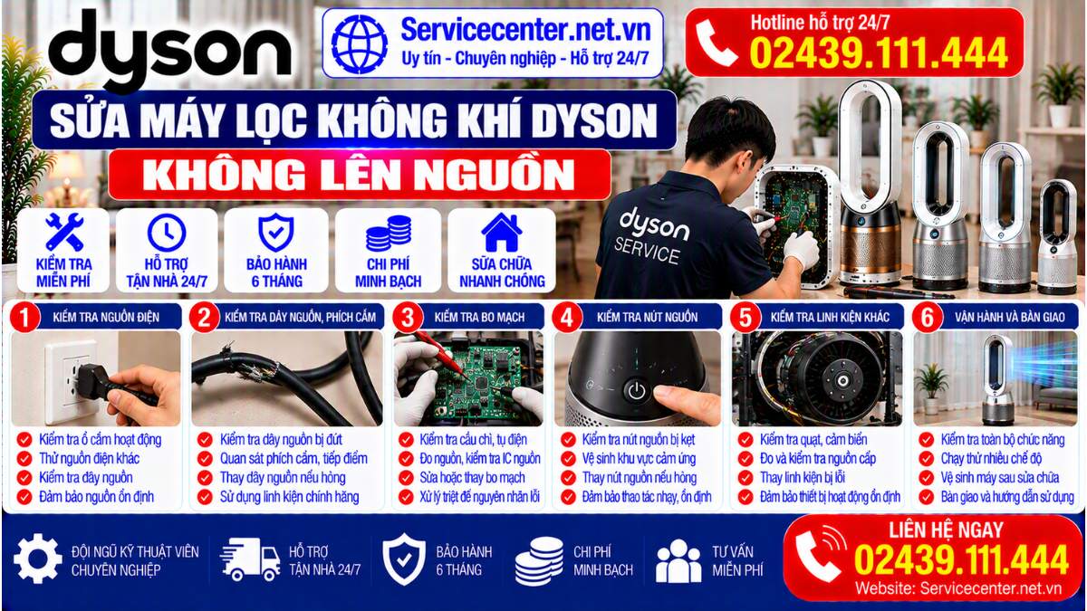 Sửa Máy Lọc Không Khí Dyson Không Lên Nguồn Website: Servicecenter.net.vn   📞 Hotline: 02439.111.444