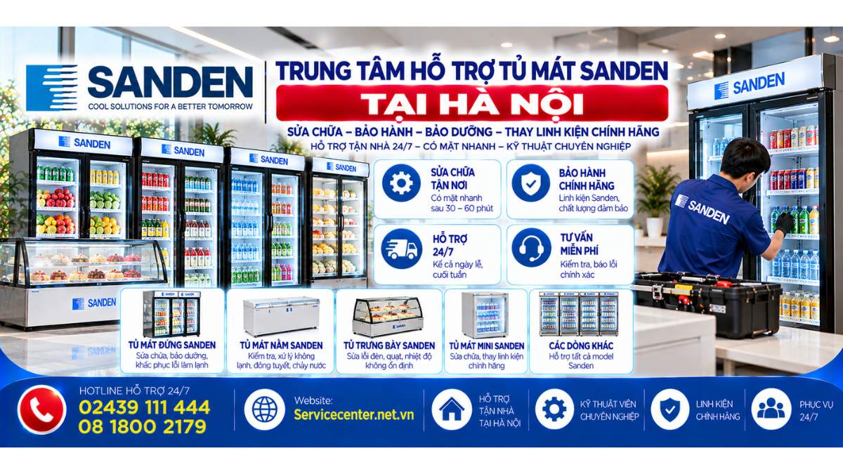 Trung tâm hỗ trợ tủ mát Sanden tại Hà Nội Website: Servicecenter.net.vn 📞 Hotline: 02439 111 444 08 1800 2179