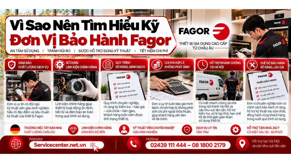Vì sao nên tìm hiểu kỹ đơn vị bảo hành Fagor Website: https://Servicecenter.net.vn
- Hotline: 02439 111 444 – 08 1800 2179